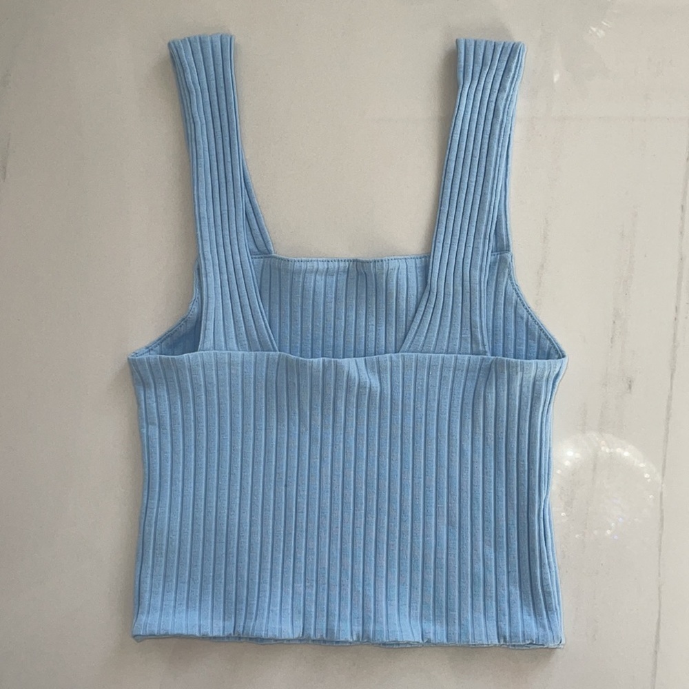 American Eagle Light Blue Wide Rib Crop Top Size S - Picture 4 of 4